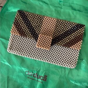Gorgeous Hand Beaded Del Duca Clutch - Brown/tab